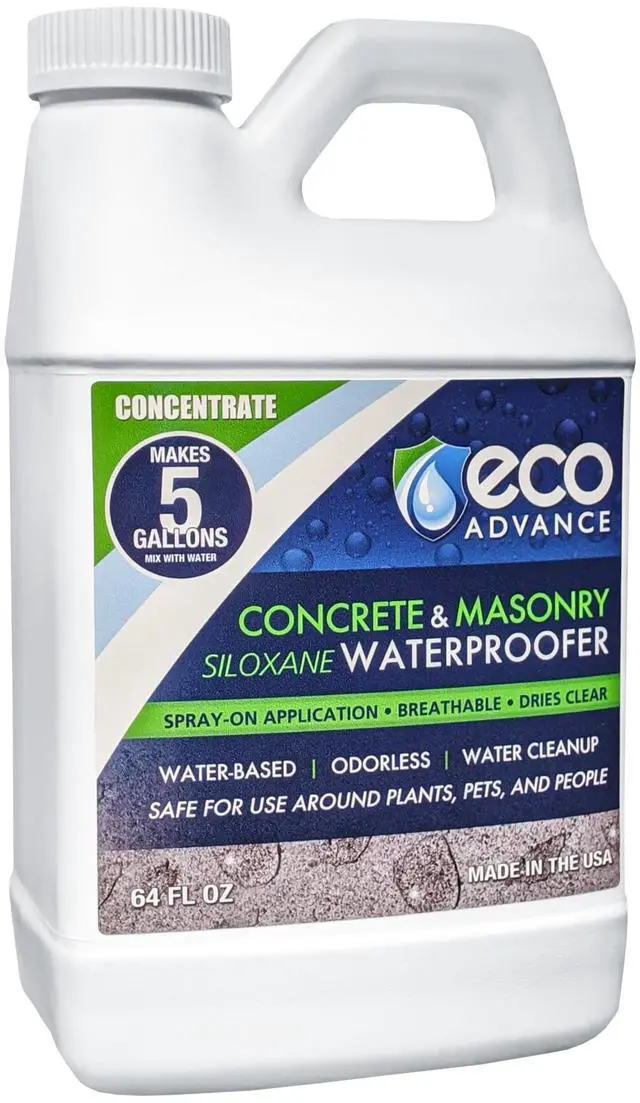 Main image of Concrete/Masonry Siloxane Waterproofer Concentrate Makes 5 Gallons, Commercial Grade Waterproofing protectant for Concrete, Brick, Stucco, Stone - Non-Toxic Plant, Pet, People Safe