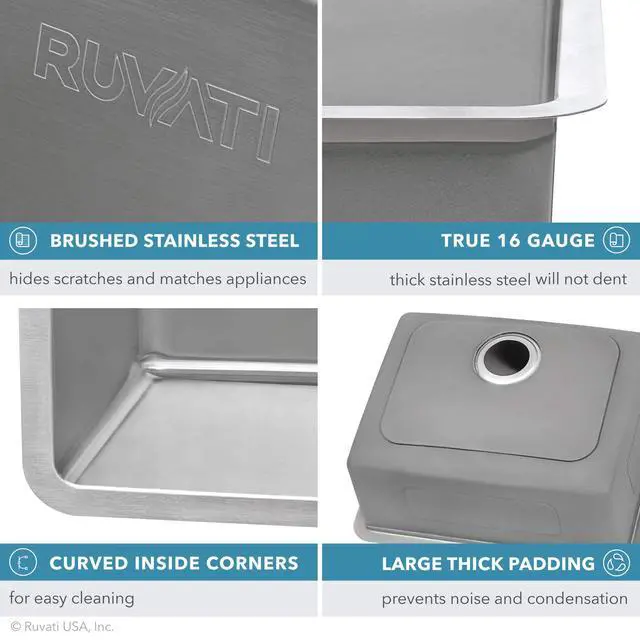 Alt view image 4 of 6 - 20-inch Undermount Bar Prep Kitchen Sink - 16 Gauge Stainless Steel Kitchen Sink Single Bowl with Brushed Finish hides scratches, Easy-to-Clean Undermount Sinks - RVM5020