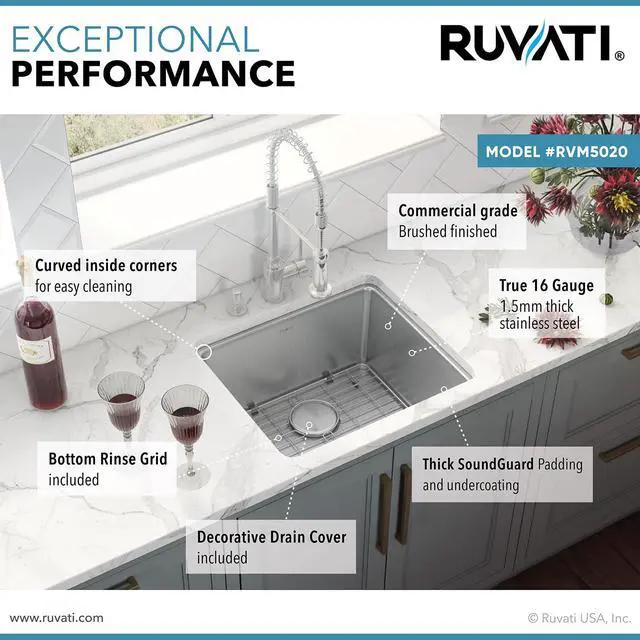 Alt view image 6 of 6 - 20-inch Undermount Bar Prep Kitchen Sink - 16 Gauge Stainless Steel Kitchen Sink Single Bowl with Brushed Finish hides scratches, Easy-to-Clean Undermount Sinks - RVM5020