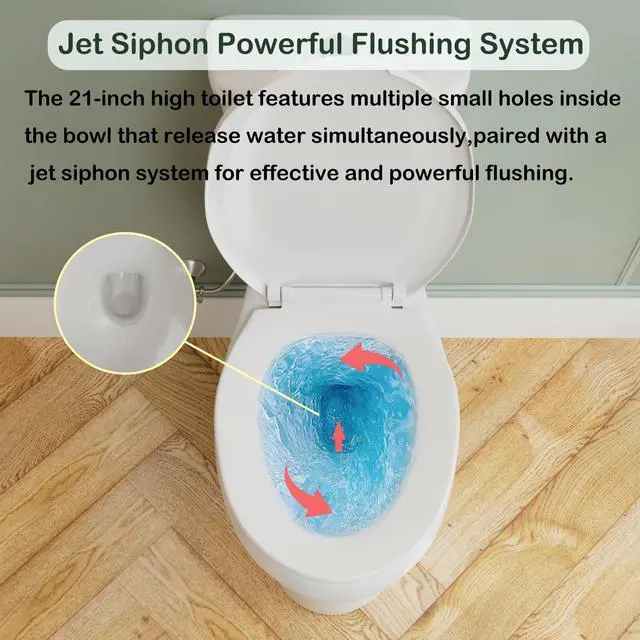 Alt view image 4 of 6 - 21 Inch Tall Toilet Elongated with Comfort Chair Seat, 1.28 Gpf Powerful Dual Flush Extra Tall Toilets, 12 Inch Rough In Bathrooms, Comfort Height Toilet for Seniors & Tall Person