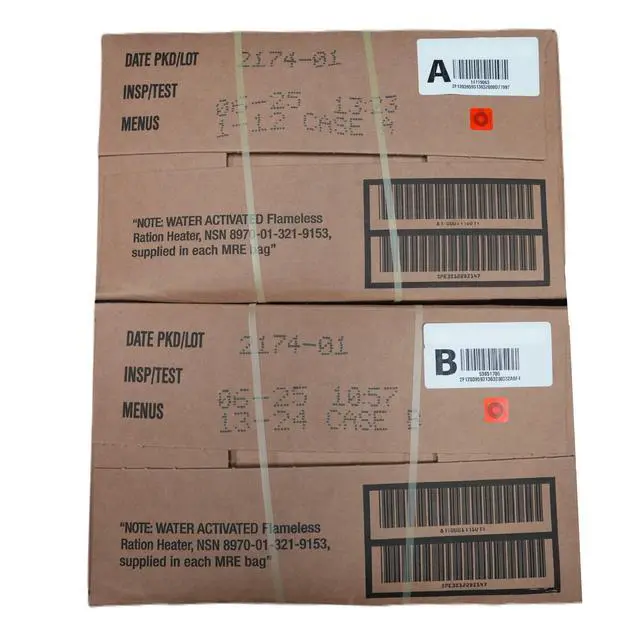 Main image of MRE Meals Ready to Eat A & B Case Bundle (2 x 12 Packs) 2025 Inspection or Better Emergency Survival Food w/Flameless Heaters