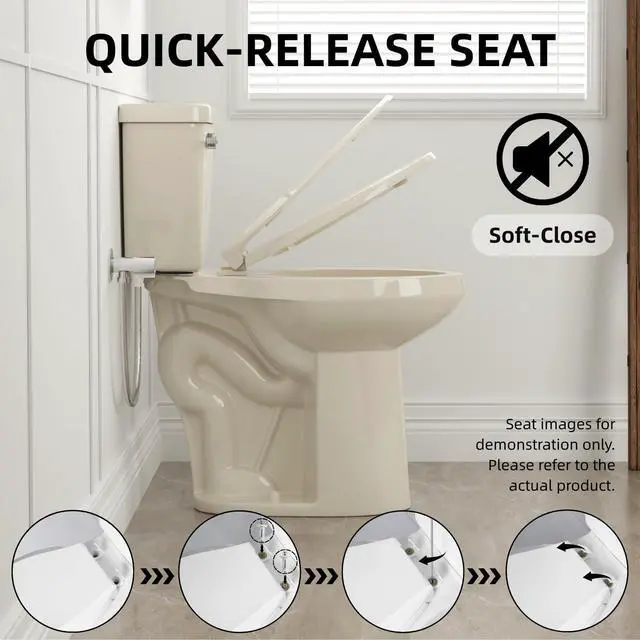 Alt view image 4 of 6 - 21 Inch Extra Tall Toilet in Bisque, Comfort High Beige Toilet for Seniors, Elongated Bowl, Two-Piece Bone Color Design, 1.28 GPF Single Flush, Soft-Close Seat, 12-Inch Rough-In