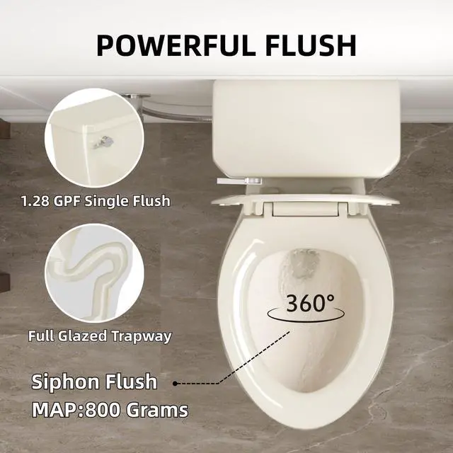 Alt view image 5 of 6 - 21 Inch Extra Tall Toilet in Bisque, Comfort High Beige Toilet for Seniors, Elongated Bowl, Two-Piece Bone Color Design, 1.28 GPF Single Flush, Soft-Close Seat, 12-Inch Rough-In