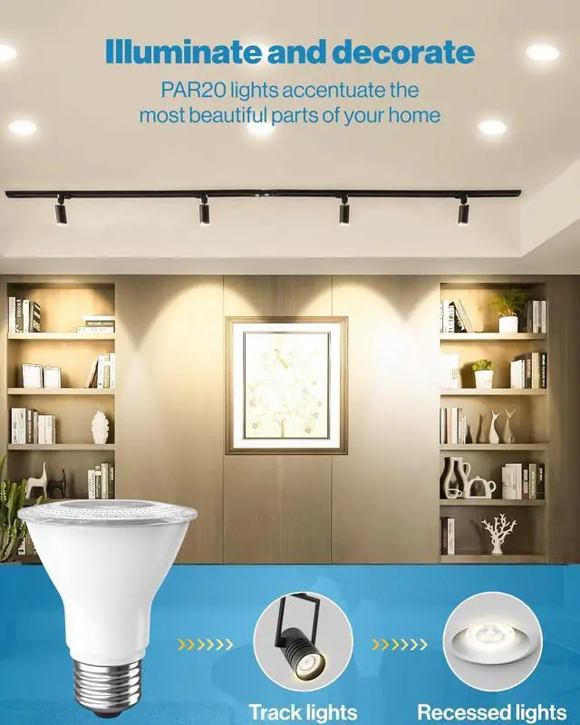 Alt view image 2 of 6 - Sunco 80 Pack PAR20 LED Bulb,Track Light Bulbs Flood Lighting Indoor Outdoor, High Brightness, 800 LM, 8W (50W Equivalent), 2700K Warm White, Dimmable, E26 Medium Base, Exterior, Wet Rated UL