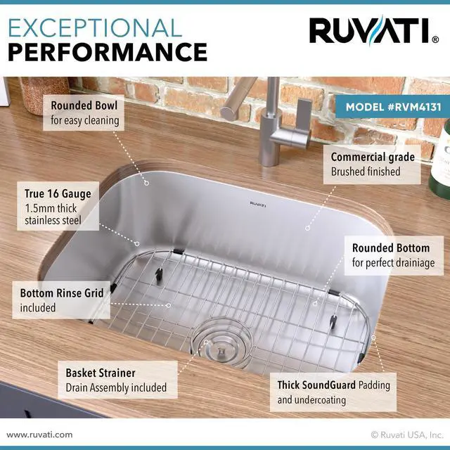 Alt view image 3 of 6 - 21-inch Undermount 16 Gauge Stainless Steel Bar Prep Kitchen Sink Single Bowl - RVM4131