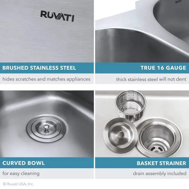 Alt view image 5 of 6 - 21-inch Undermount 16 Gauge Stainless Steel Bar Prep Kitchen Sink Single Bowl - RVM4131