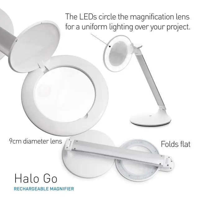 Alt view image 2 of 6 - Company Halo Go Magnifier Lamp, Rechargeable USB, Portable, Lightweight, Desk Lamp Reading, Hobbies, Sewing, Crafts, Nail Salon, Handcrafts and More, Colour Temperature: 6,000 K, White