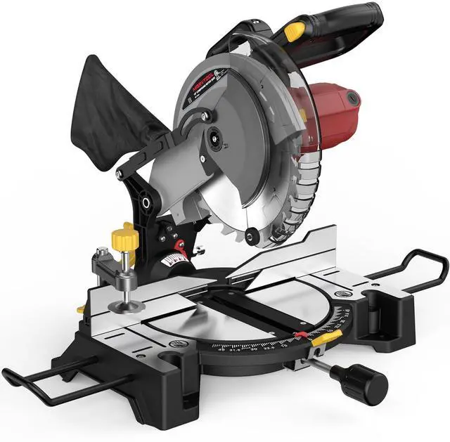 Main image of 10-inch Compound Miter Saw, 5000RPM, 15 Amp, Single Bevel 0-45° with Extension Table, 36T Blade, Power Saw for Metal, Plastic, Wood, Laminates