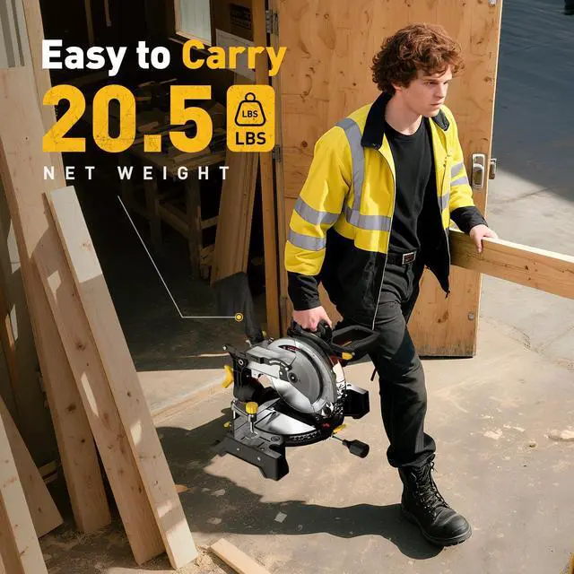 Alt view image 5 of 6 - 10-inch Compound Miter Saw, 5000RPM, 15 Amp, Single Bevel 0-45° with Extension Table, 36T Blade, Power Saw for Metal, Plastic, Wood, Laminates