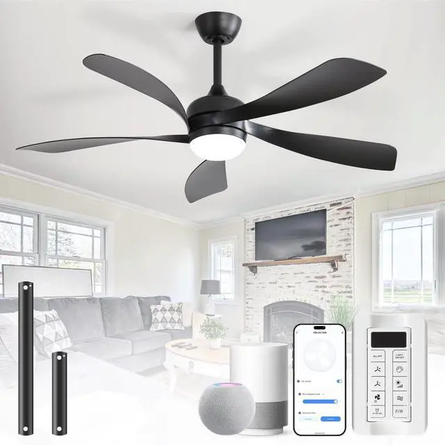 Main image of 52 inch Smart Ceiling Fan with Lights, Remote Control, Compatible with Alexa/Google/App, 5 Blades, Dimmable Lighting, Quiet, Indoor/Outdoor Ceiling Fans for Living Room, Bedroom, Patios