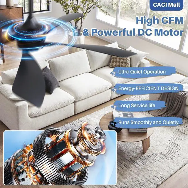 Alt view image 3 of 6 - 52 inch Smart Ceiling Fan with Lights, Remote Control, Compatible with Alexa/Google/App, 5 Blades, Dimmable Lighting, Quiet, Indoor/Outdoor Ceiling Fans for Living Room, Bedroom, Patios