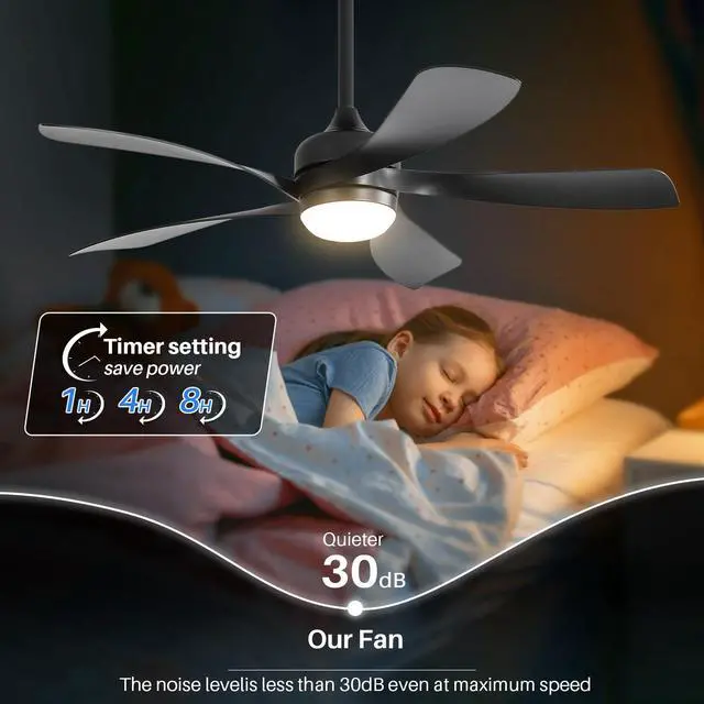 Alt view image 5 of 6 - 52 inch Smart Ceiling Fan with Lights, Remote Control, Compatible with Alexa/Google/App, 5 Blades, Dimmable Lighting, Quiet, Indoor/Outdoor Ceiling Fans for Living Room, Bedroom, Patios