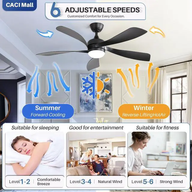 Alt view image 6 of 6 - 52 inch Smart Ceiling Fan with Lights, Remote Control, Compatible with Alexa/Google/App, 5 Blades, Dimmable Lighting, Quiet, Indoor/Outdoor Ceiling Fans for Living Room, Bedroom, Patios