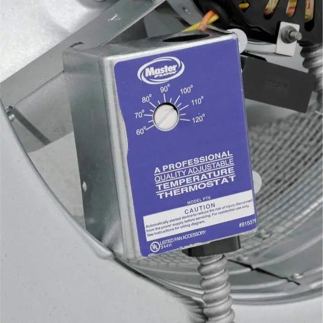 Alt view image 2 of 5 - GAF 1500 CFM Powered Roof Mount Attic Fan with Thermostat Controller for Up to 2800 Sq Ft | Durable Galvanized Steel Construction | Built-In Screen - Shingle Match Weathered Wood