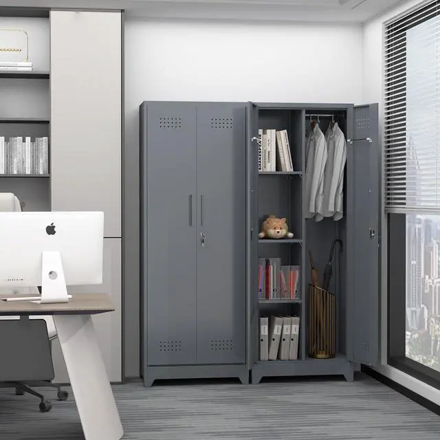 Alt view image 2 of 6 - Broom Closet,Broom Closet Storage Cabinets with Lock, 65" Metal Garage Organization Cabinet,Cleaning SupplyUtility Storage Cabinet with Pegboard & Shelves for Laundry Room,Workshop