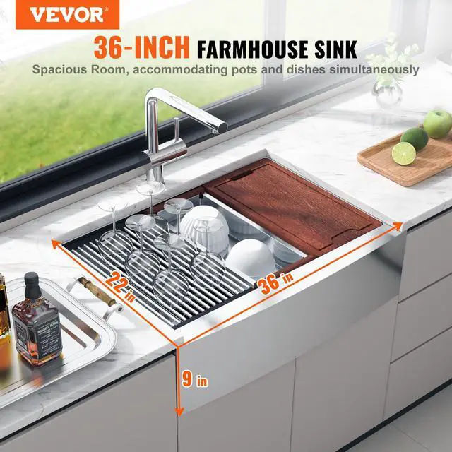 Alt view image 2 of 6 - 36 inch Kitchen Sink, 304 Stainless Steel Drop-In Sinks, Laundry Sink Top Mount Single Bowl Basin with Farm Sink Accessories, Household Dishwasher Sinks for Kitchen, Workstation, and Bar Sink
