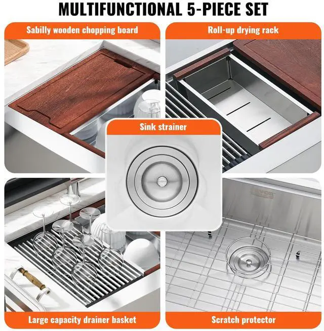 Alt view image 3 of 6 - 36 inch Kitchen Sink, 304 Stainless Steel Drop-In Sinks, Laundry Sink Top Mount Single Bowl Basin with Farm Sink Accessories, Household Dishwasher Sinks for Kitchen, Workstation, and Bar Sink
