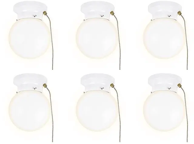 Main image of 6" Utility LED Glass Flush Mount with Pull Chain - Globe Light Fixture - 500 Lumens 3000K Light Fixture for Closet, Pantry, Shed, Laundry Room - ETL-Certified (Matte White, 6-Pack)