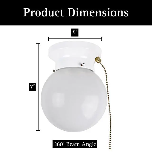 Alt view image 3 of 6 - 6" Utility LED Glass Flush Mount with Pull Chain - Globe Light Fixture - 500 Lumens 3000K Light Fixture for Closet, Pantry, Shed, Laundry Room - ETL-Certified (Matte White, 6-Pack)