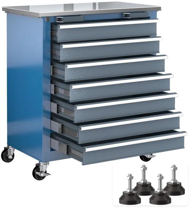 Main image of 7-Drawer Rolling Tool Chest with Stainless Steel Countertop,Tool Chest with Secure Locking System,Tool Cabinet with 360°Wheels and Padded Feet,for Home, Garage and Office