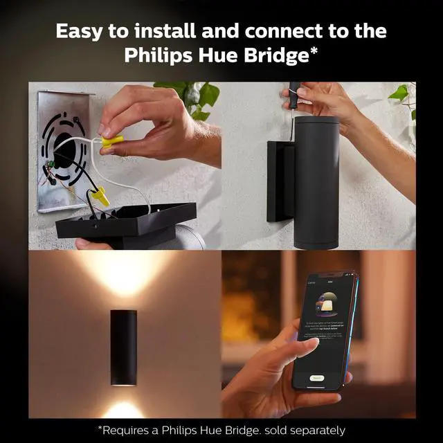 Alt view image 4 of 6 - Appear Outdoor Smart Wall Light, Black - White and Color Ambiance LED Color-Changing Light - 2 Pack - Requires Hue Bridge - Control with Hue App and Voice - Weatherproof