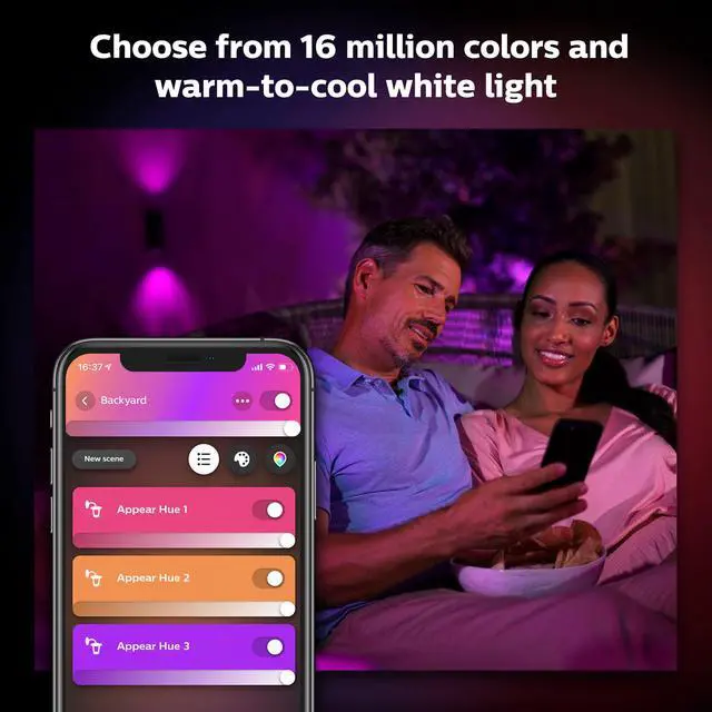 Alt view image 5 of 6 - Appear Outdoor Smart Wall Light, Black - White and Color Ambiance LED Color-Changing Light - 2 Pack - Requires Hue Bridge - Control with Hue App and Voice - Weatherproof
