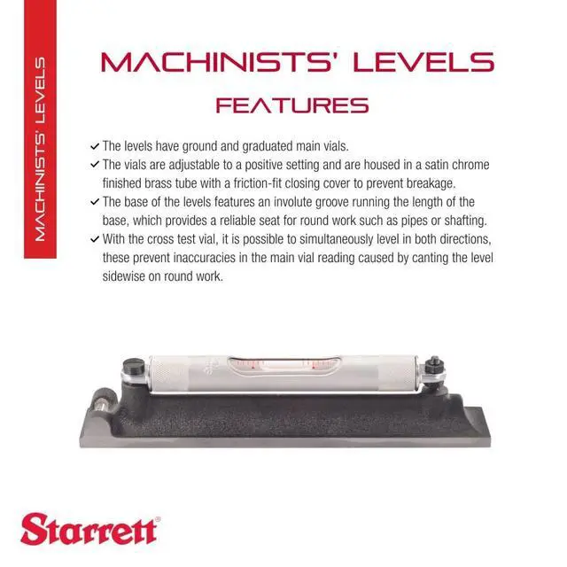 Alt view image 2 of 6 - Machinists' Level with Ground and Graduated Main Vial - Ideal for Machine Shop and Tool Room Use - 8" Length, Cross Test Vial, Without Case - 98-8