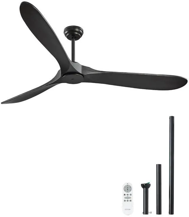 Main image of 72 Inch Ceiling Fan without Light, 6-Speed Remote Control, 3-Wood-Blade, Reversible DC Motor, Modern Low Profile Flush Mount Exterior Fan for Bedroom, Living Room, Patio, Indoor/Outdoor, Black