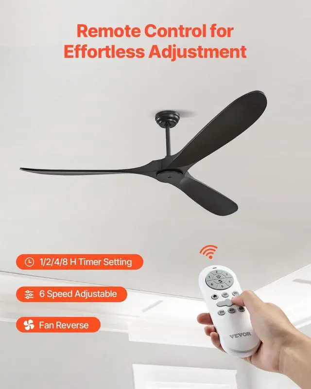 Alt view image 5 of 6 - 72 Inch Ceiling Fan without Light, 6-Speed Remote Control, 3-Wood-Blade, Reversible DC Motor, Modern Low Profile Flush Mount Exterior Fan for Bedroom, Living Room, Patio, Indoor/Outdoor, Black