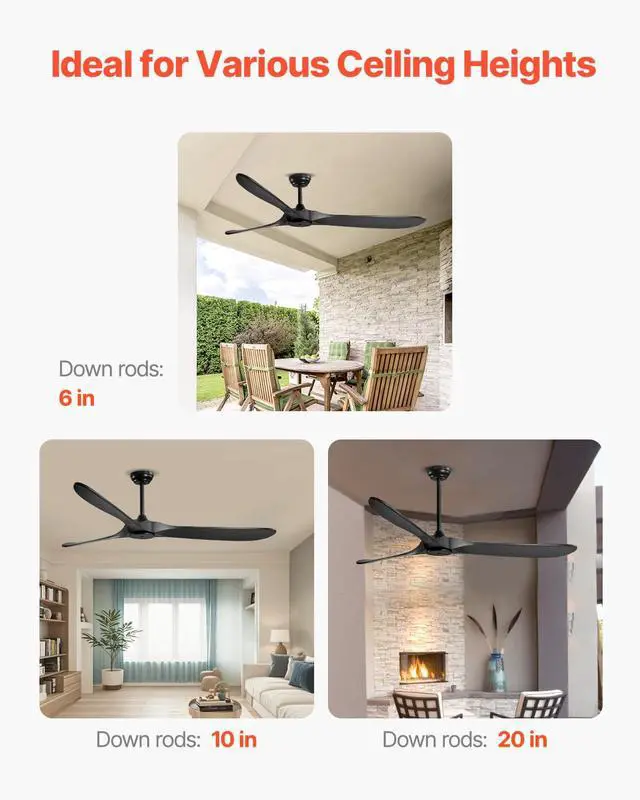 Alt view image 6 of 6 - 72 Inch Ceiling Fan without Light, 6-Speed Remote Control, 3-Wood-Blade, Reversible DC Motor, Modern Low Profile Flush Mount Exterior Fan for Bedroom, Living Room, Patio, Indoor/Outdoor, Black