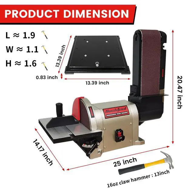 Alt view image 2 of 6 - Bench Belt Sander with Rotating Base and Dust Collection Fitting, Belt Sander for Woodworking 4 in. x 36 in. Belt & 8 in. Disc with 3/4HP Direct-drive Motor with Rotating Base, BD4801