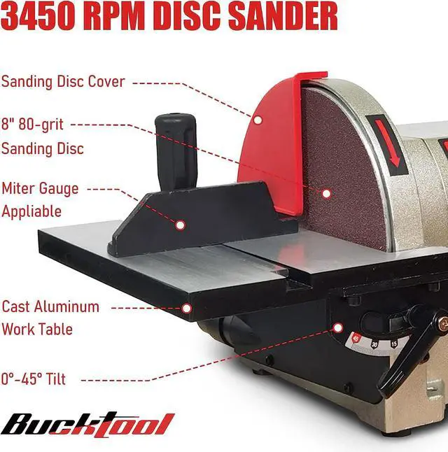 Alt view image 4 of 6 - Bench Belt Sander with Rotating Base and Dust Collection Fitting, Belt Sander for Woodworking 4 in. x 36 in. Belt & 8 in. Disc with 3/4HP Direct-drive Motor with Rotating Base, BD4801