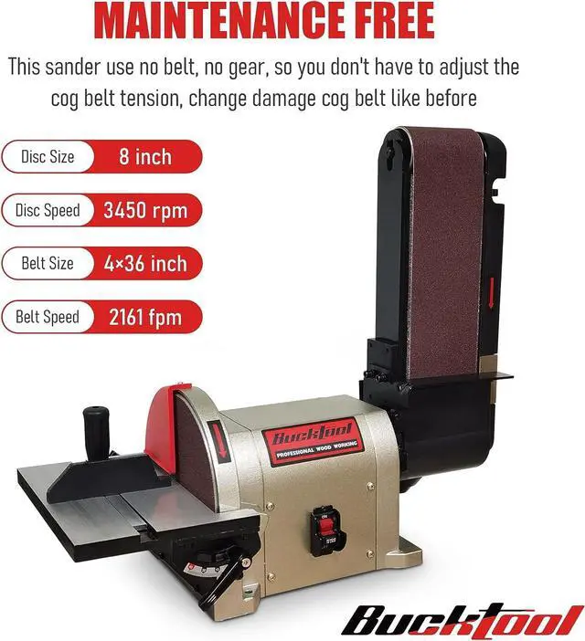 Alt view image 5 of 6 - Bench Belt Sander with Rotating Base and Dust Collection Fitting, Belt Sander for Woodworking 4 in. x 36 in. Belt & 8 in. Disc with 3/4HP Direct-drive Motor with Rotating Base, BD4801