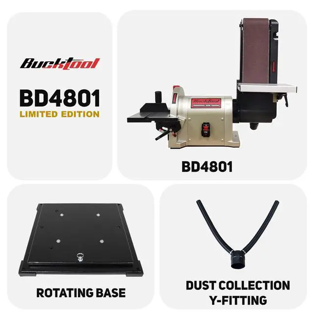 Alt view image 6 of 6 - Bench Belt Sander with Rotating Base and Dust Collection Fitting, Belt Sander for Woodworking 4 in. x 36 in. Belt & 8 in. Disc with 3/4HP Direct-drive Motor with Rotating Base, BD4801