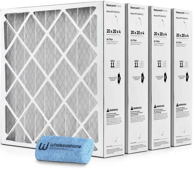 Main image of 20x20x4 Air Filter Replacement MERV 11, FC100A1011 Pleated HVAC AC Furnace Filters with Cleaning Cloth, 4-Pack (Actual Size: 19.94 x 19.75 x 4.38 Inches)