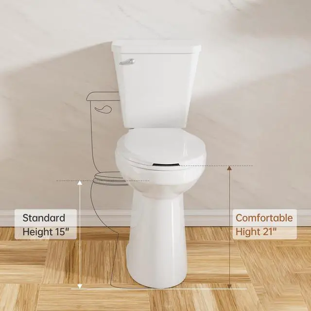 Alt view image 3 of 6 - 21 Inch High Toilet Elongated Extra Tall Toilets with Comfort Height Toilet Seat & 1.28 GPF Single Flush, Suitable For Seniors & Tall Person