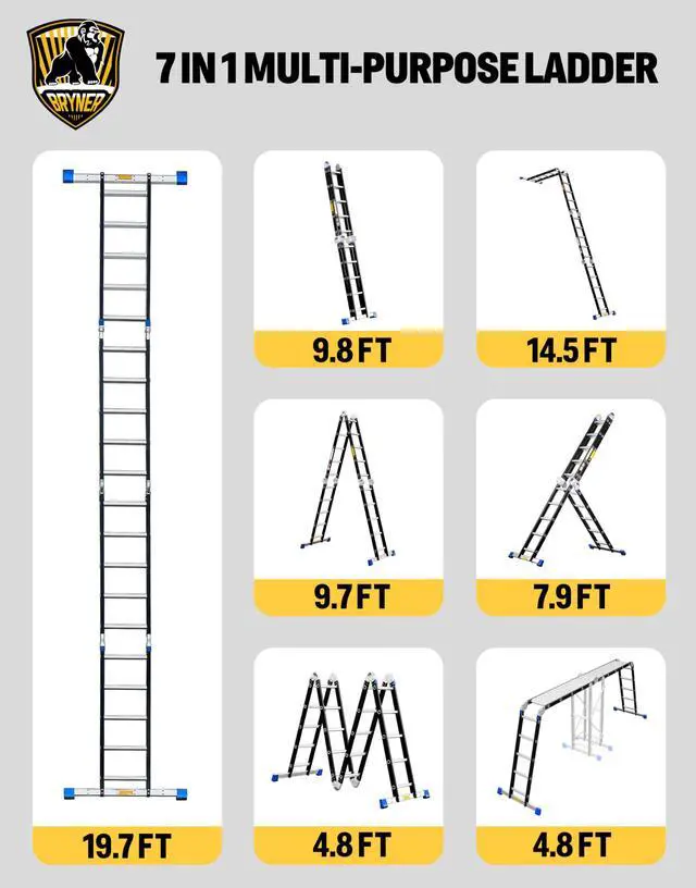 Alt view image 3 of 6 - Step Folding Ladder 19.6ft Multi-Purpose Aluminium Extension Ladders, 7 in 1 Folding Adjustable Telescoping Step Ladder 330lbs