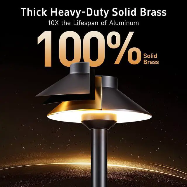 Alt view image 3 of 6 - Solid Cast Brass Pathway Lights, Low Voltage Landscape Path Light Wired, LED Walkway Light Waterproof, Hat Shaped 12V Wired Black for Entrance Garden with 5000K Daylight G4 Bulb (4 Pack)