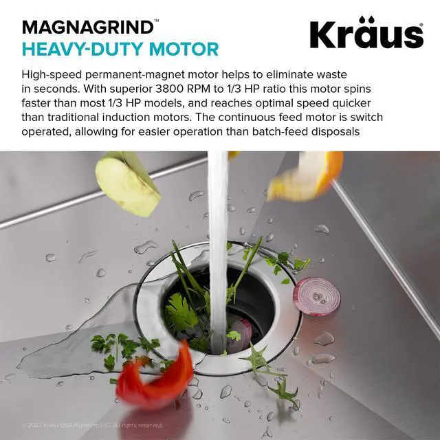 Alt view image 5 of 6 - WasteGuard 1/3 HP Ultra-Quiet Garbage Disposal with Quick Connect, Kitchen Sink Drain Cover, Power Cord and Flange Included, KWD100-33MBL