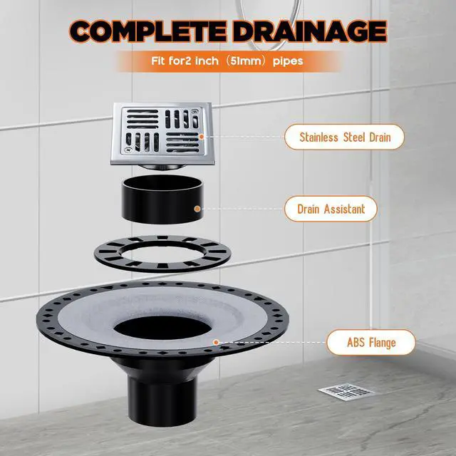 Alt view image 5 of 6 - Shower Curb Kit with Complete Shower Kit- Tray, Curb, Membrane, Seals, ABS Bonding Flange, Corners, Trowel & Level, 48" x 72" Tray, Center Outlet Position