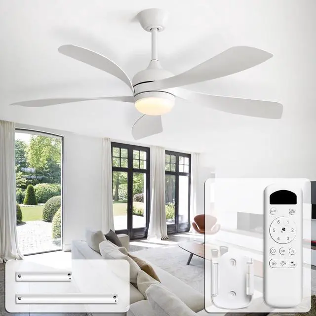 Main image of 52 inch White Ceiling Fans with Lights, Remote Control, Low Profile, Modern, Outdoor Ceiling Fan with with 5 Blades, Quiet Reversible DC Motor for Living Room, Bedroom, Patios