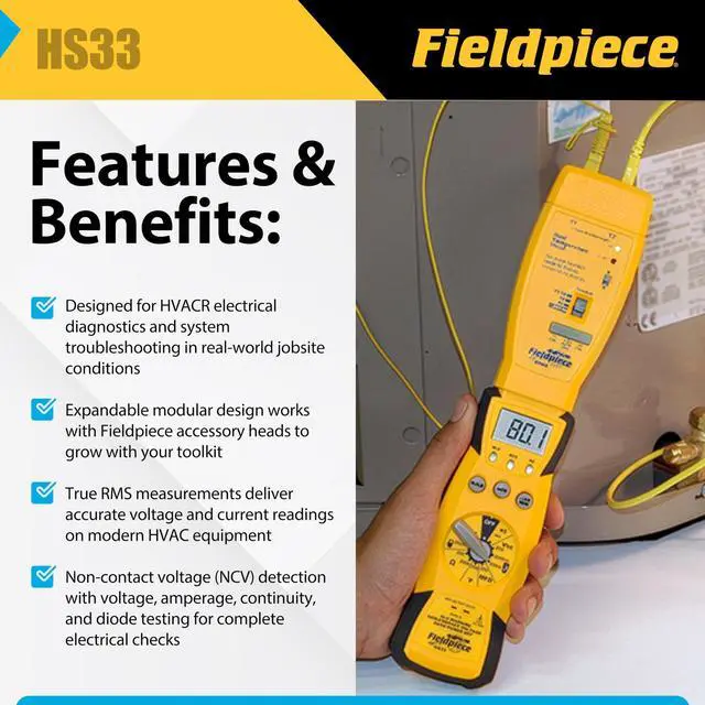 Alt view image 2 of 6 - HS33 Expandable Manual Ranging Stick Multimeter for HVAC/R 400A Clamp - Non-Contact Voltage with Temperature to 1000°F - Capacitance and K-Type Thermocouple - HVAC Electrical Tester