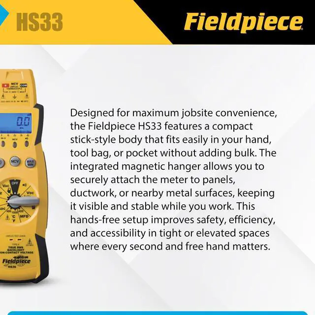 Alt view image 4 of 6 - HS33 Expandable Manual Ranging Stick Multimeter for HVAC/R 400A Clamp - Non-Contact Voltage with Temperature to 1000°F - Capacitance and K-Type Thermocouple - HVAC Electrical Tester