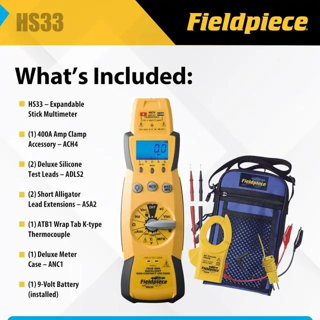 Alt view image 5 of 6 - HS33 Expandable Manual Ranging Stick Multimeter for HVAC/R 400A Clamp - Non-Contact Voltage with Temperature to 1000°F - Capacitance and K-Type Thermocouple - HVAC Electrical Tester