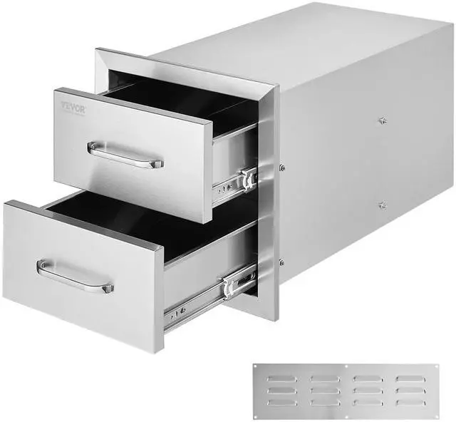 Main image of Outdoor Kitchen Cabinets 14W x 14.3H x 23D Inch, BBQ Island Drawers Stainless Steel, Flush Mount Double with Handle, BBQ Island for Outdoor Kitchens or Grill Station
