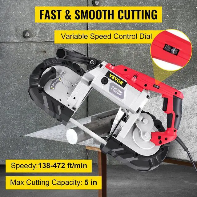 Alt view image 2 of 6 - Portable Band Saw, 5Inch Cutting Capacity Corded BandSaw, Variable Speed Hand held Band Saw,10Amp Motor Portable Bandsaw, Deep Cut Bandsaw for Metal Wood Tubing Pipes Rebar and Plastic