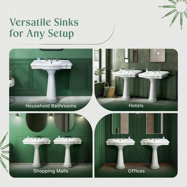 Alt view image 6 of 6 - Darbyshire 34"W x 22.5" D x 32" H Large Bathroom Pedestal Sink. Vitreous China with Overflow, 8 in. Widespread Faucet Holes