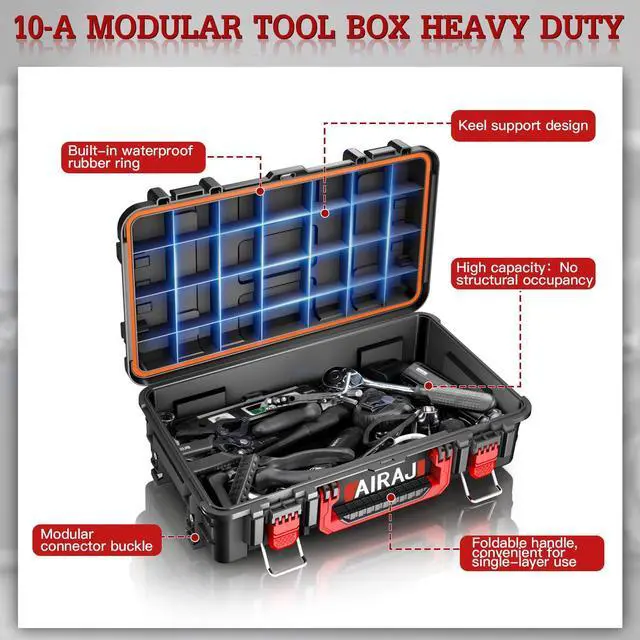 Alt view image 4 of 6 - Rolling Tool Box with Wheels Heavy Duty,Modular Stackable Tool Box Organizer,Waterproof Toolbox for Hand/Power Tools,Removable Divider/Parts Box,All-terrain Durable Wheels,Telescopic Pull Rod Handle