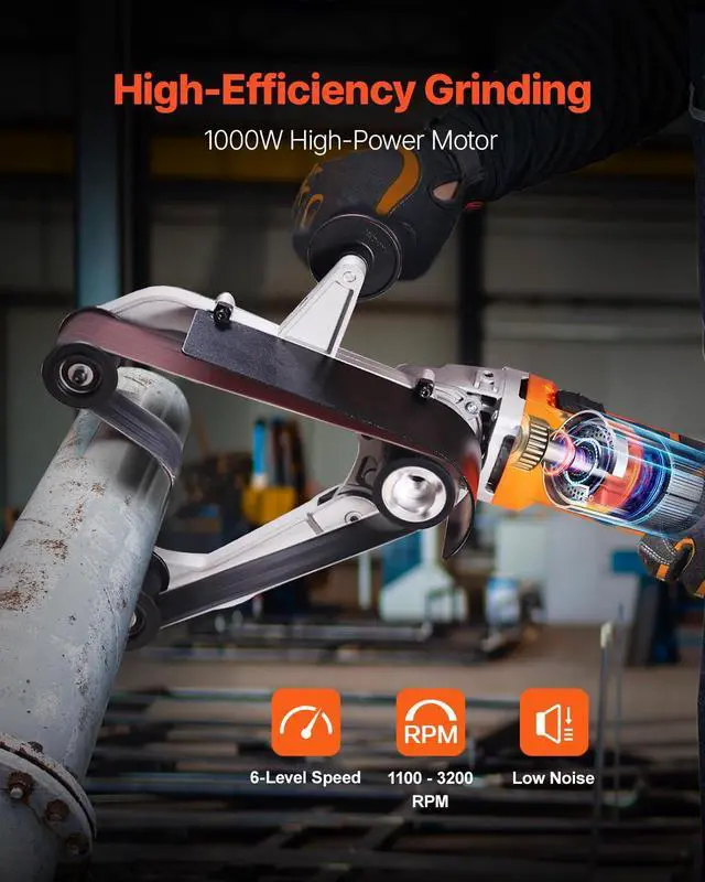 Alt view image 2 of 6 - 1000W Pipe Belt Sander, 6-Speed Tube Polisher 1100-3200rpm, Handheld Grinding Sanding Tool with 3PCS Sanding Belts, Ideal for Rust Burnishing Finishing Removal