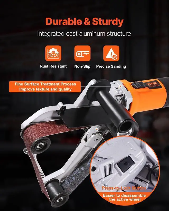 Alt view image 3 of 6 - 1000W Pipe Belt Sander, 6-Speed Tube Polisher 1100-3200rpm, Handheld Grinding Sanding Tool with 3PCS Sanding Belts, Ideal for Rust Burnishing Finishing Removal